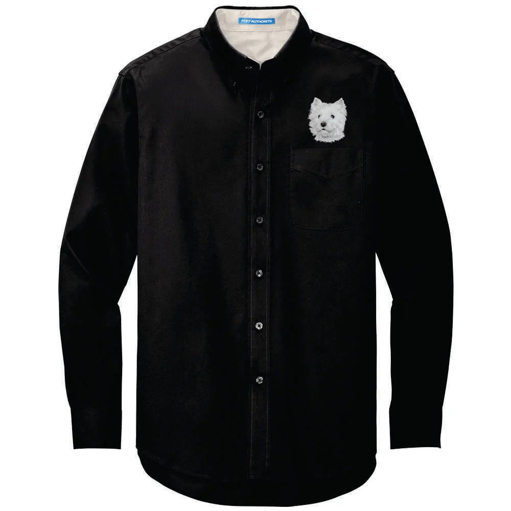 West Highland White Terrier Embroidered Long Sleeve Button Up Shirt - Image 3