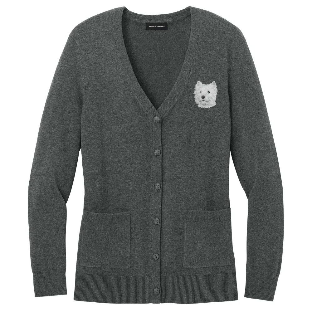 West Highland White Terrier Embroidered Button-Up Cardigan Sweater