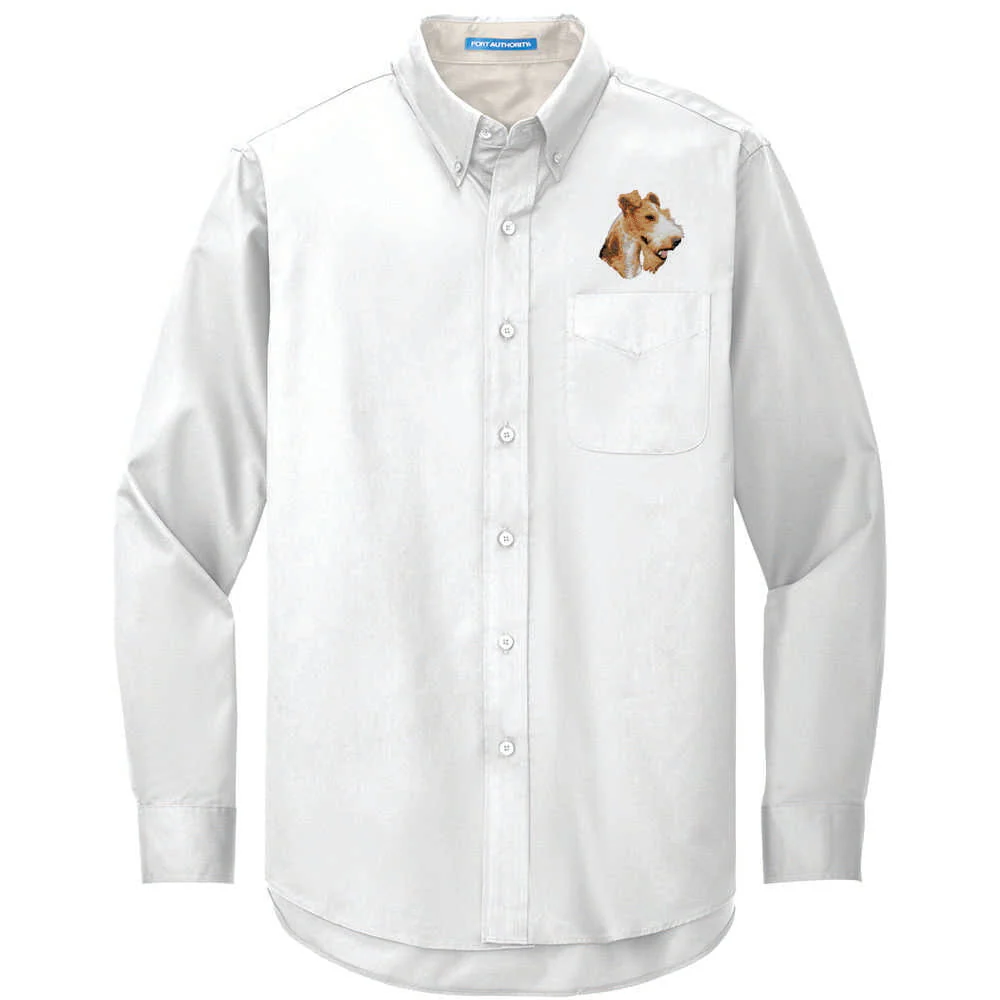 Wire Fox Terrier Embroidered Long Sleeve Button Up Shirt - Image 2