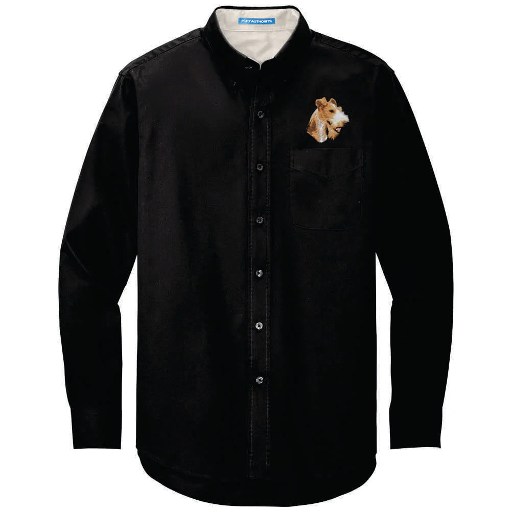 Wire Fox Terrier Embroidered Long Sleeve Button Up Shirt - Image 3