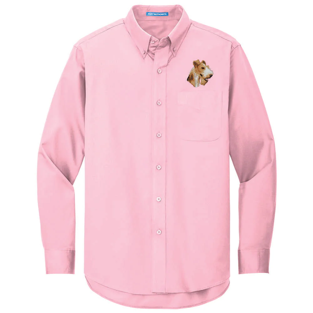 Wire Fox Terrier Embroidered Long Sleeve Button Up Shirt - Image 4