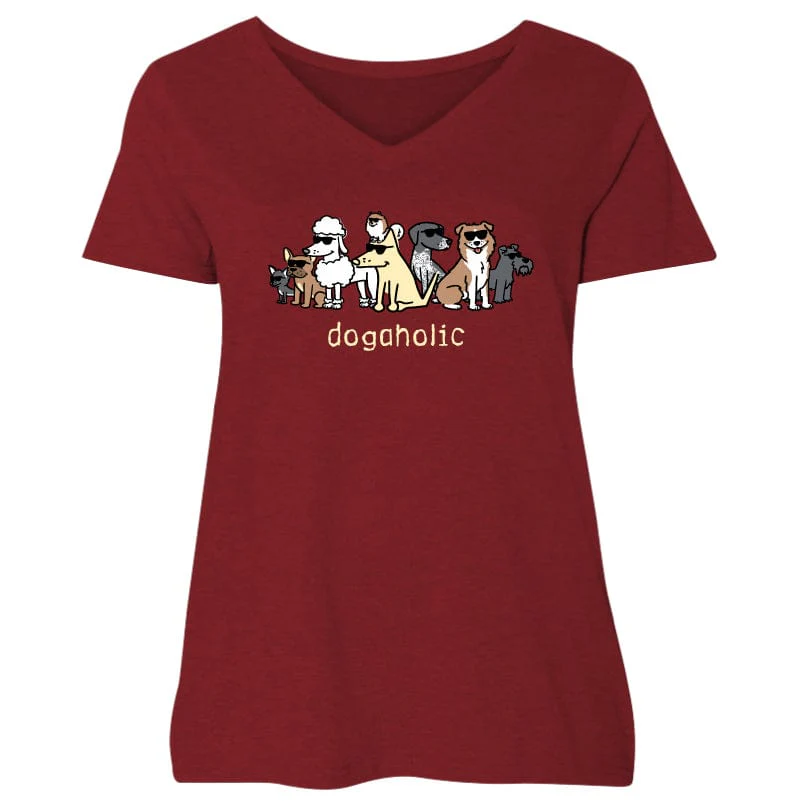 Dogaholic - Ladies Curvy V-Neck Tee