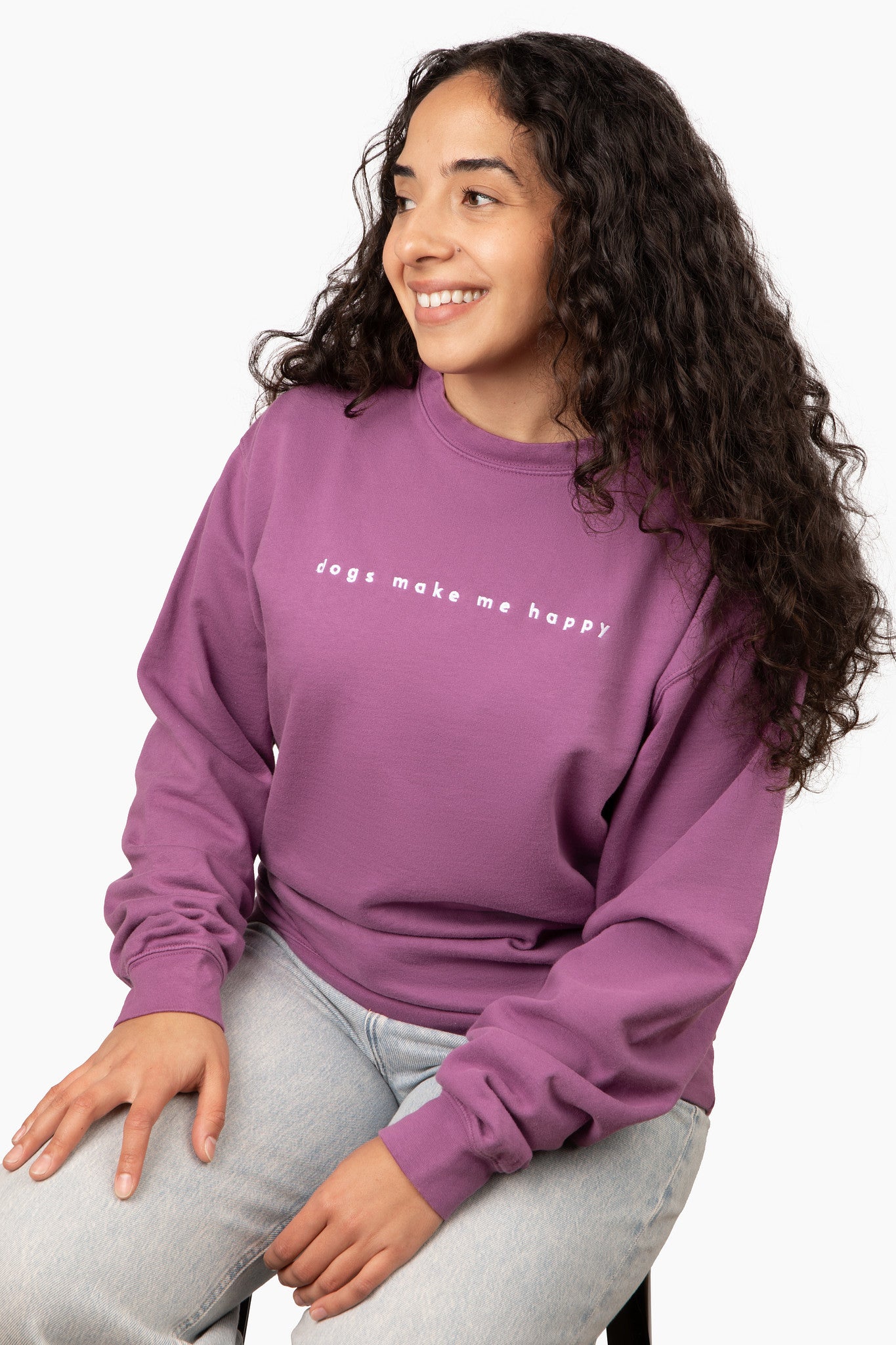 Dogs Make Me Happy - Embroidered Crewneck Sweatshirt - Image 3
