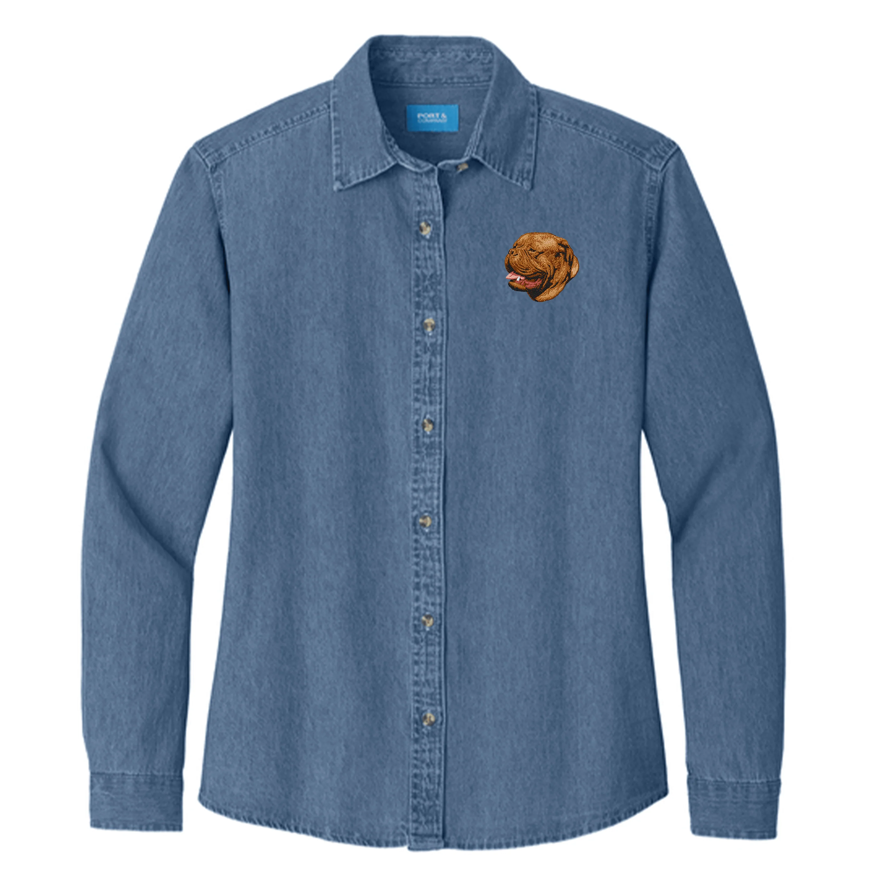 Dogue de Bordeaux Embroidered Women's Denim Shirt