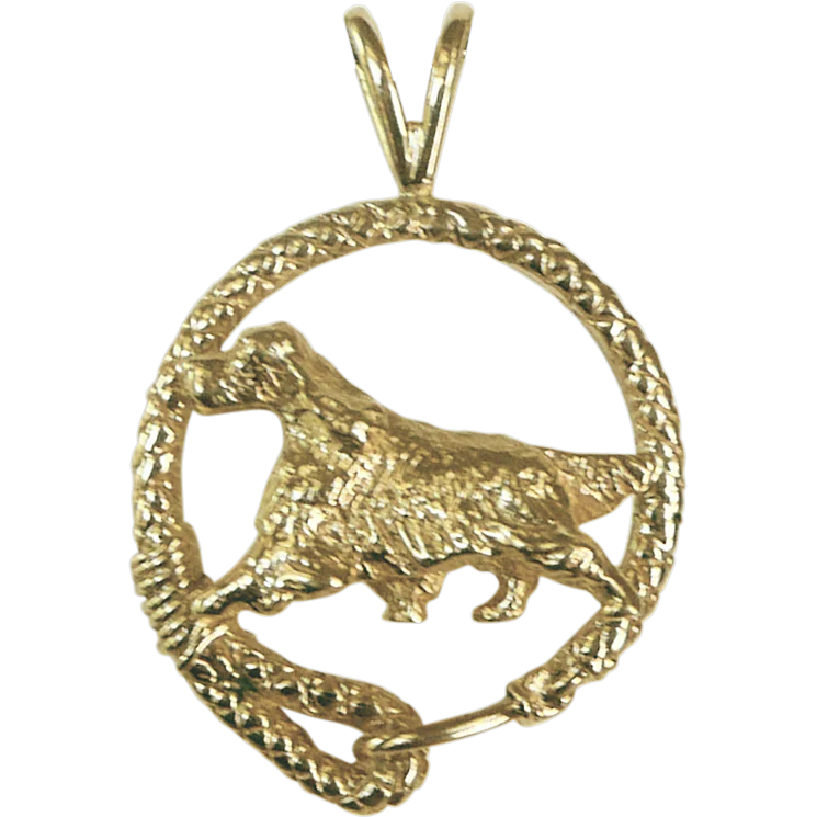 English Setter Solid 14K Gold  Leash Pendant