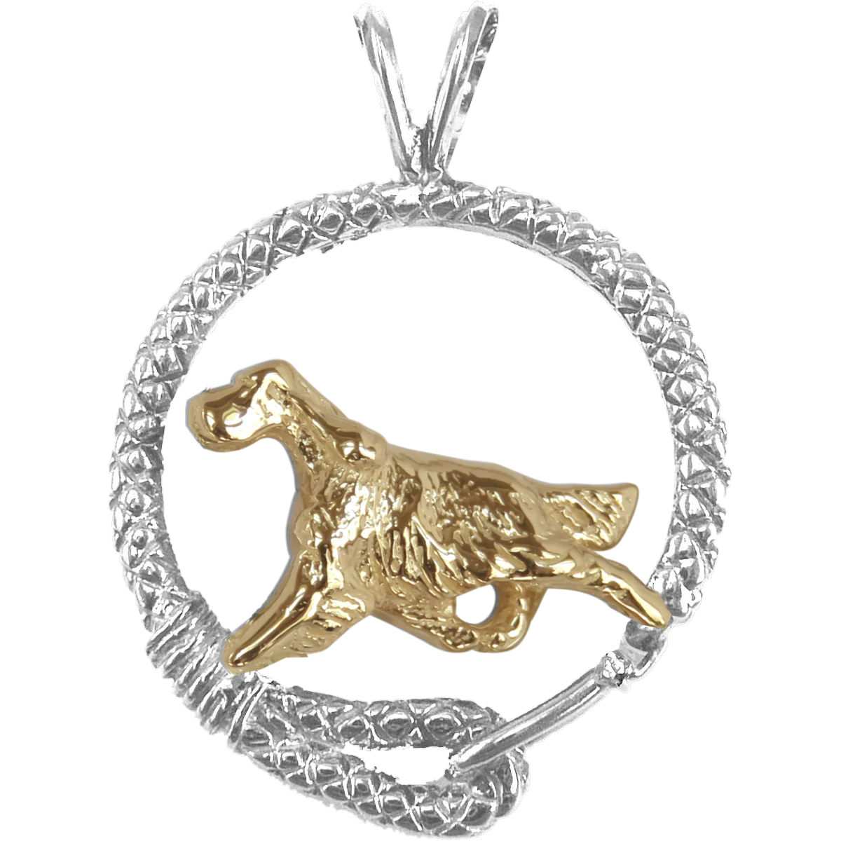 English Setter Solid 14K Gold  and Sterling Silver Leash Pendant