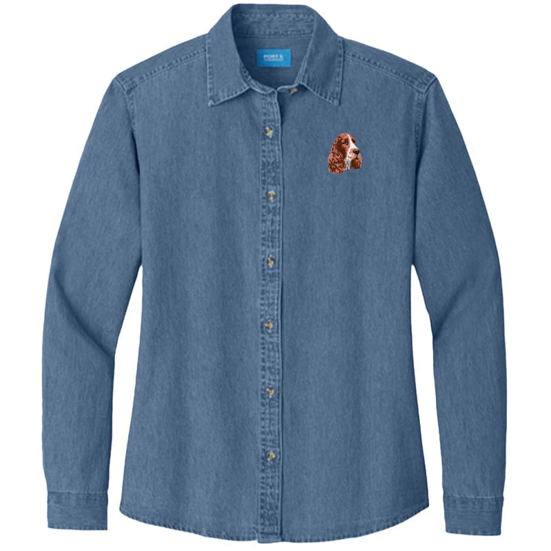 English Springer Spaniel Embroidered Women's Denim Shirt