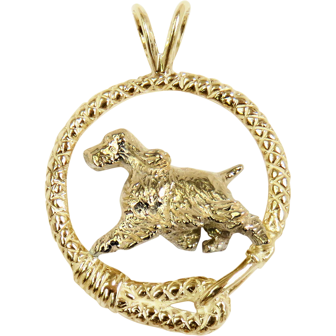 Solid 14K Gold English Springer Spaniel Leash Pendant