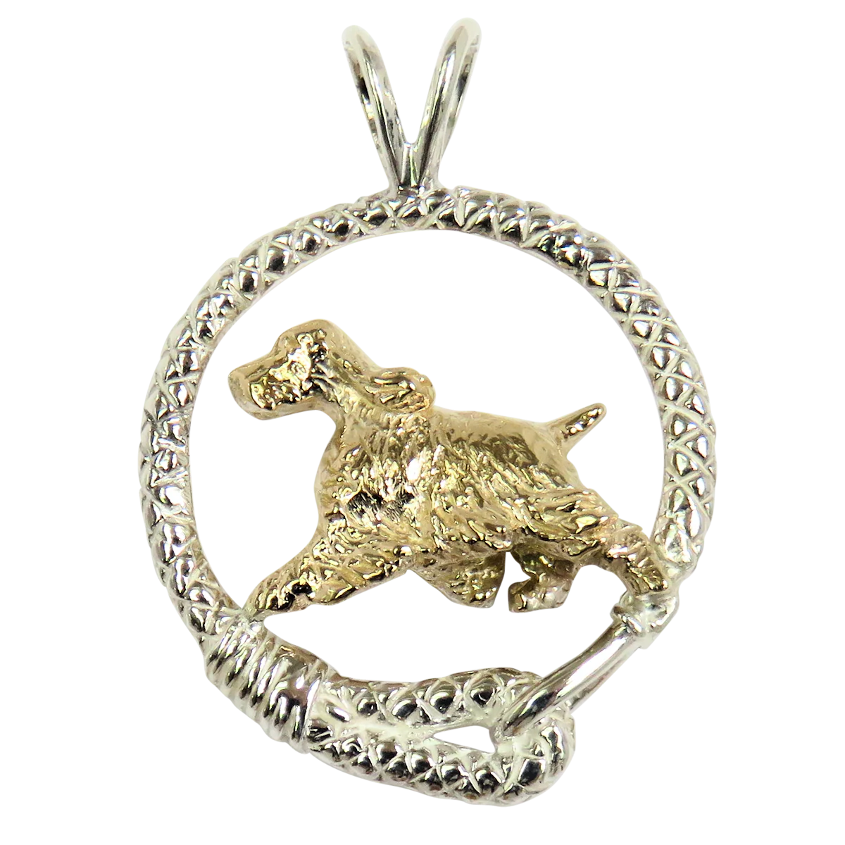 Solid 14K Gold English Springer Spaniel in Sterling Silver Leash Pendant