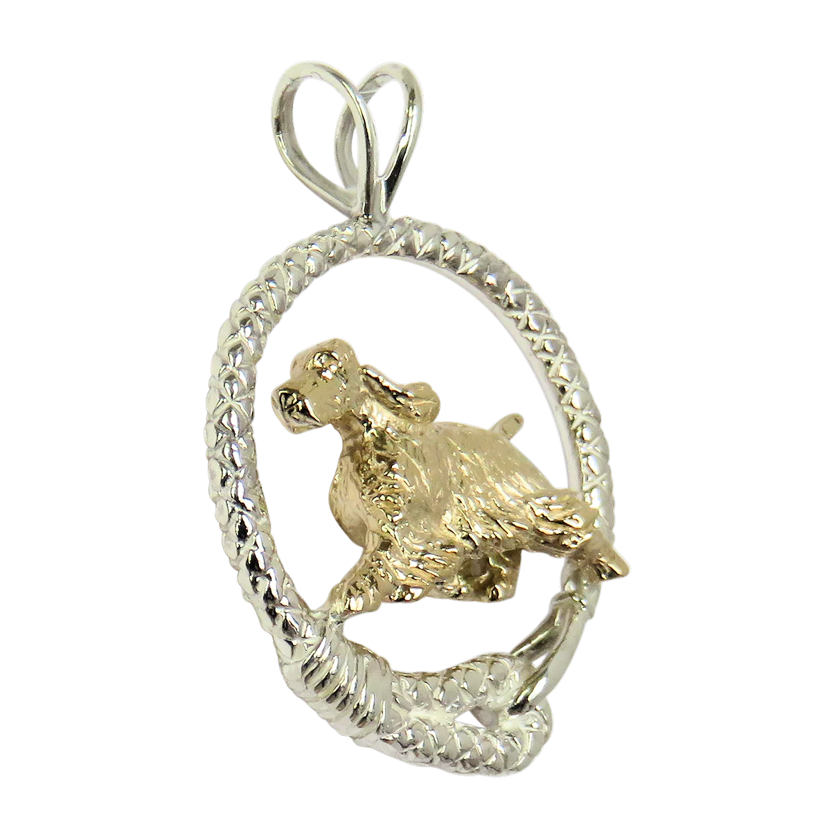 Solid 14K Gold English Springer Spaniel in Sterling Silver Leash Pendant - Image 2