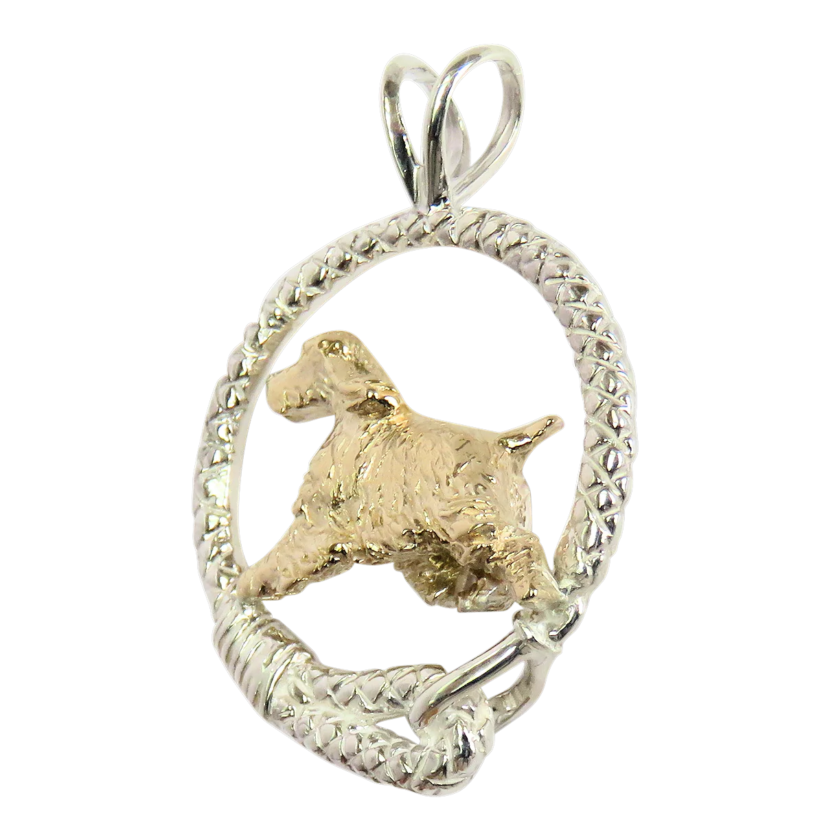 Solid 14K Gold English Springer Spaniel in Sterling Silver Leash Pendant - Image 3