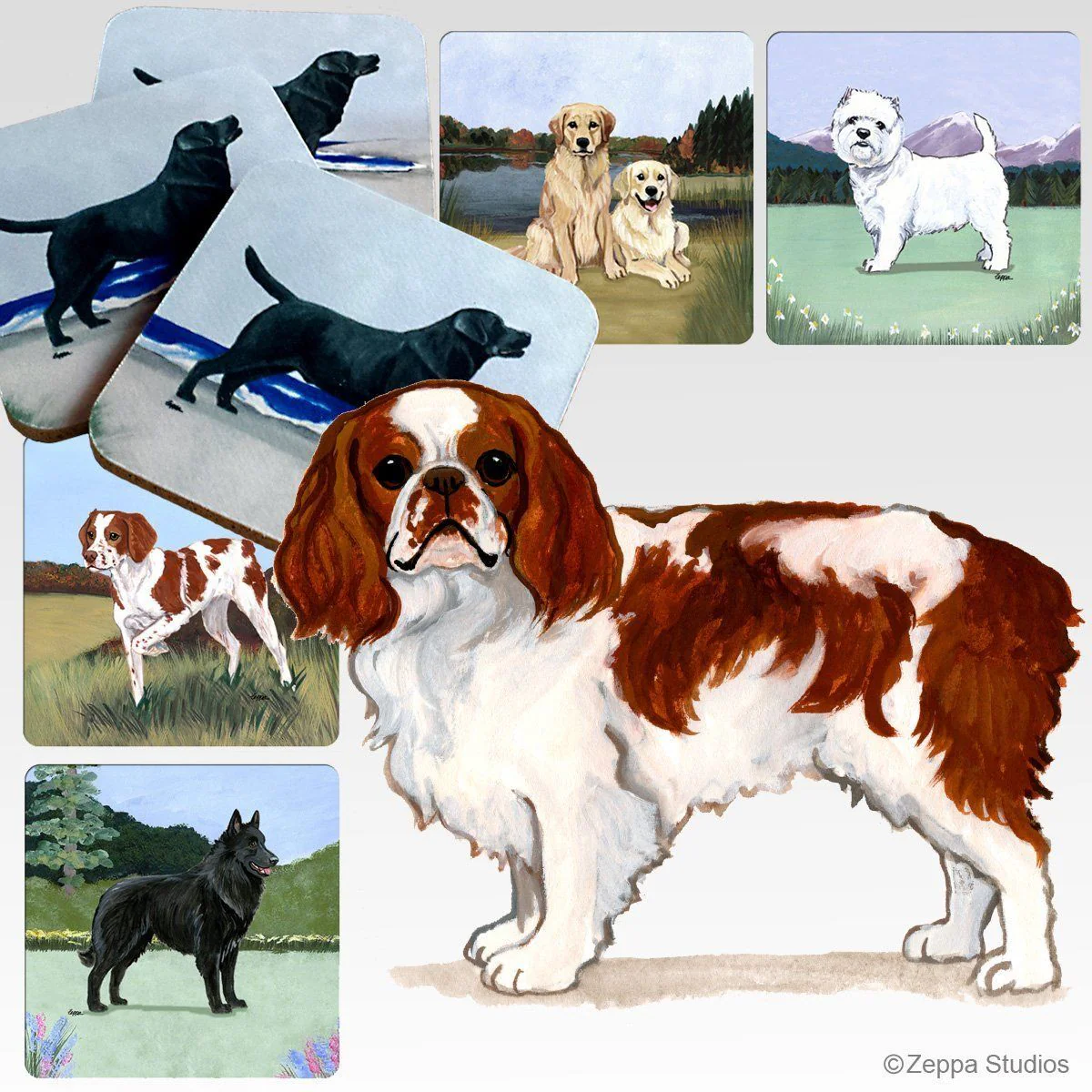 English Toy Spaniel Scenic Square Coaster