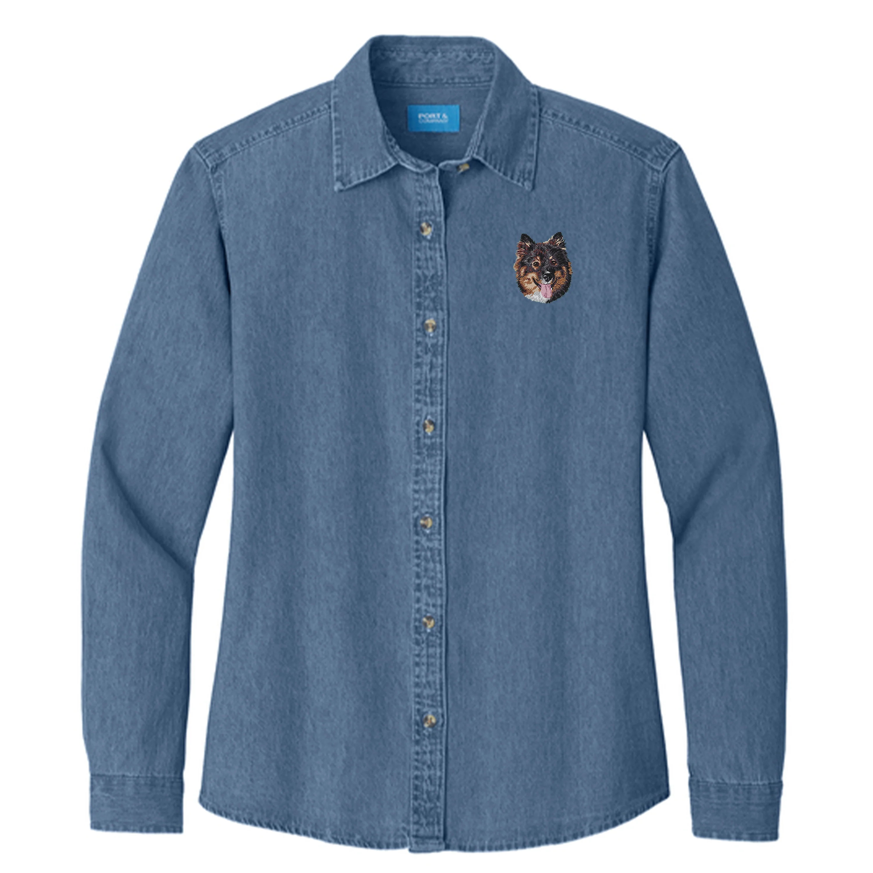 Finnish Lapphund Embroidered Women's Denim Shirt
