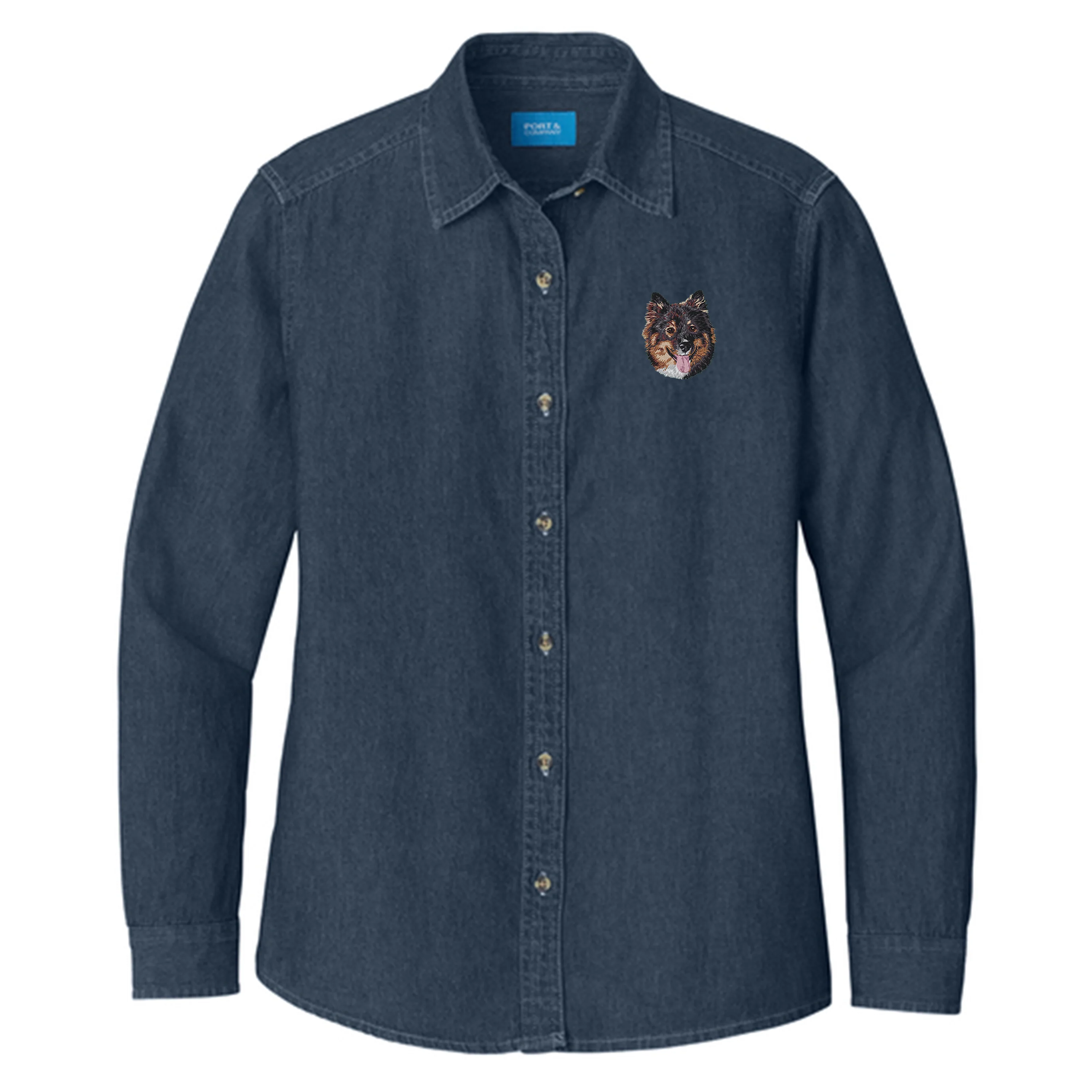 Finnish Lapphund Embroidered Women's Denim Shirt - Image 2