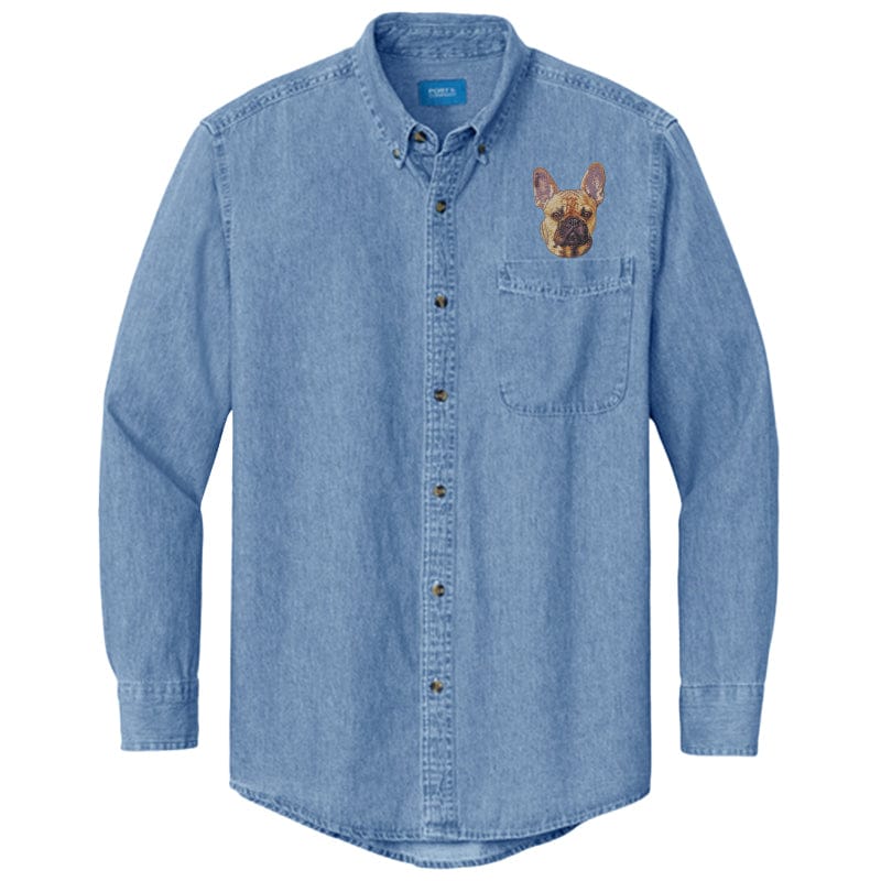 French Bulldog Embroidered Men's Denim Shirt - Image 3