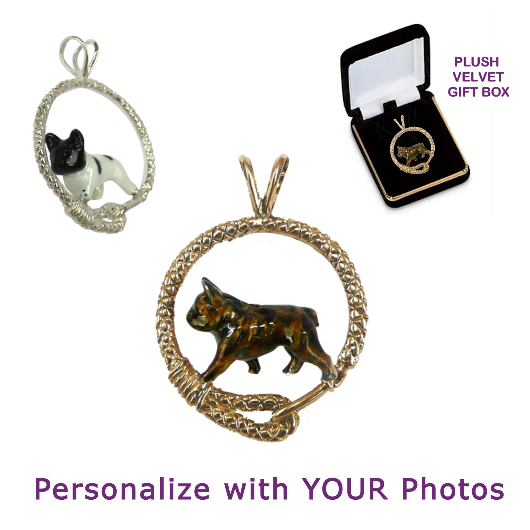 French Bulldog in 14K Gold Leash Pendant Custom Enamel - Image 2