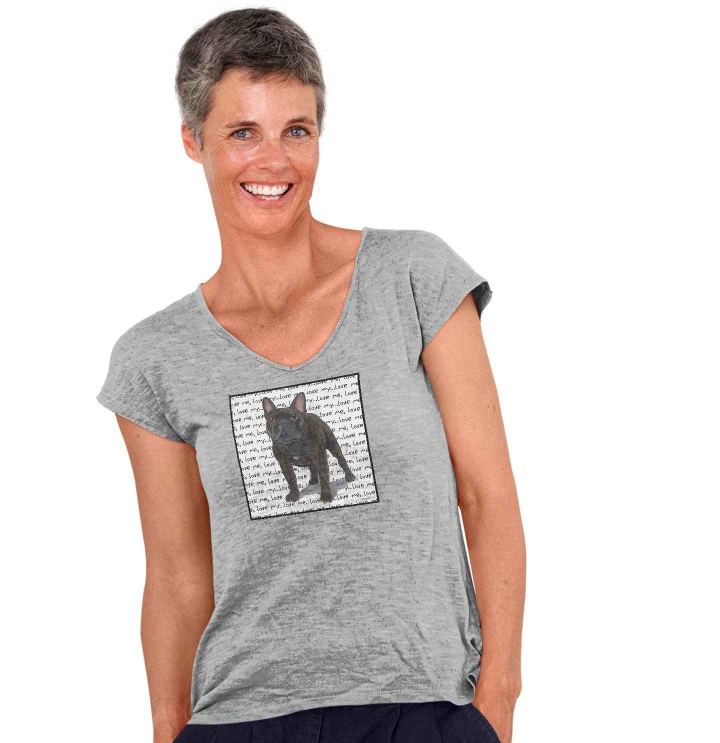 French Bulldog Love Text - Women's V-Neck T-Shirt - Image 3