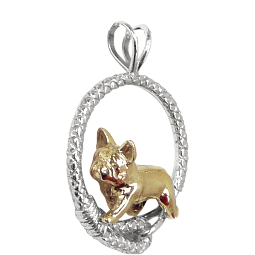 Solid 14K Gold French Bulldog in Solid 14K Gold and Sterling Silver Leash Pendant - Image 2