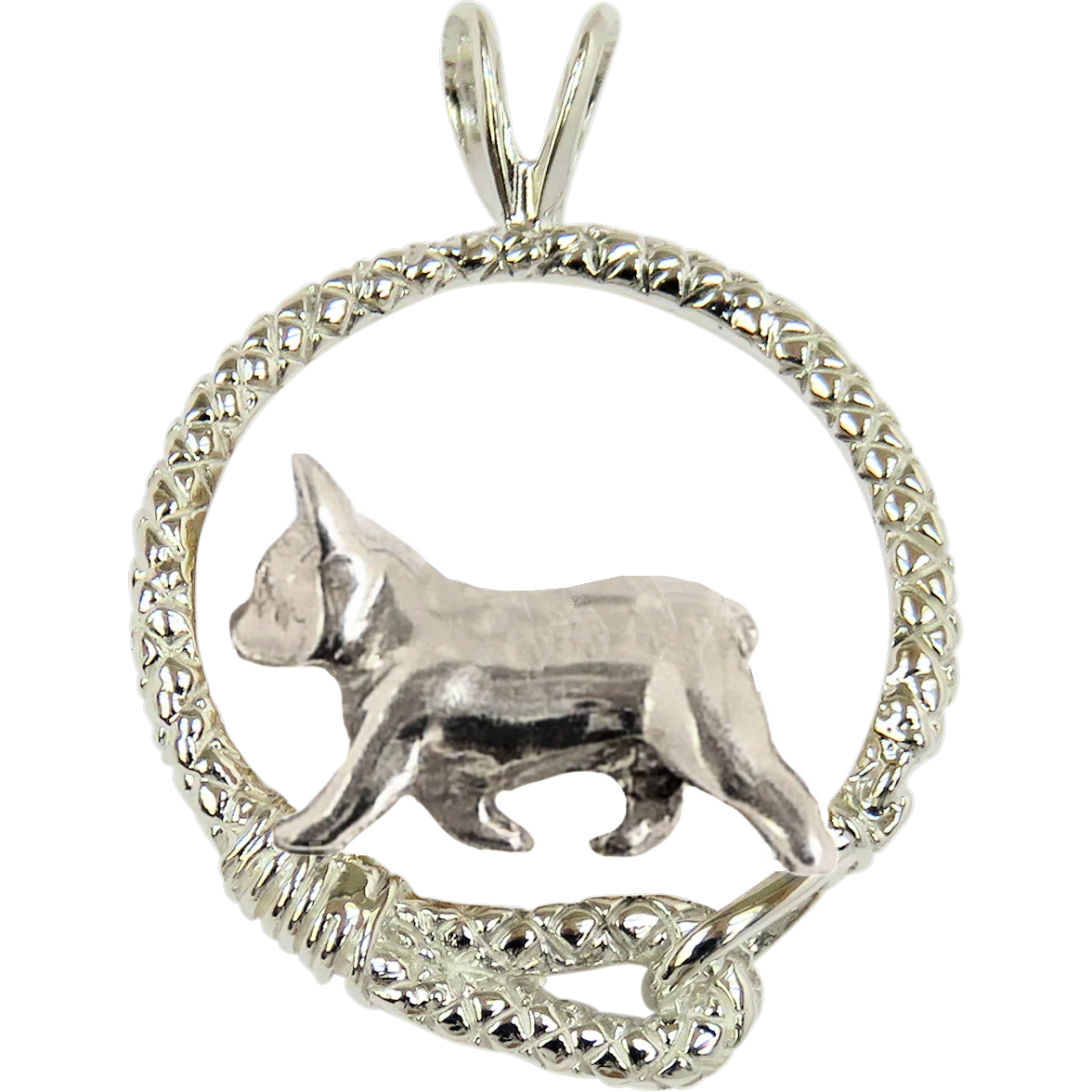 French Bulldog in Solid Sterling Silver Leash Pendant