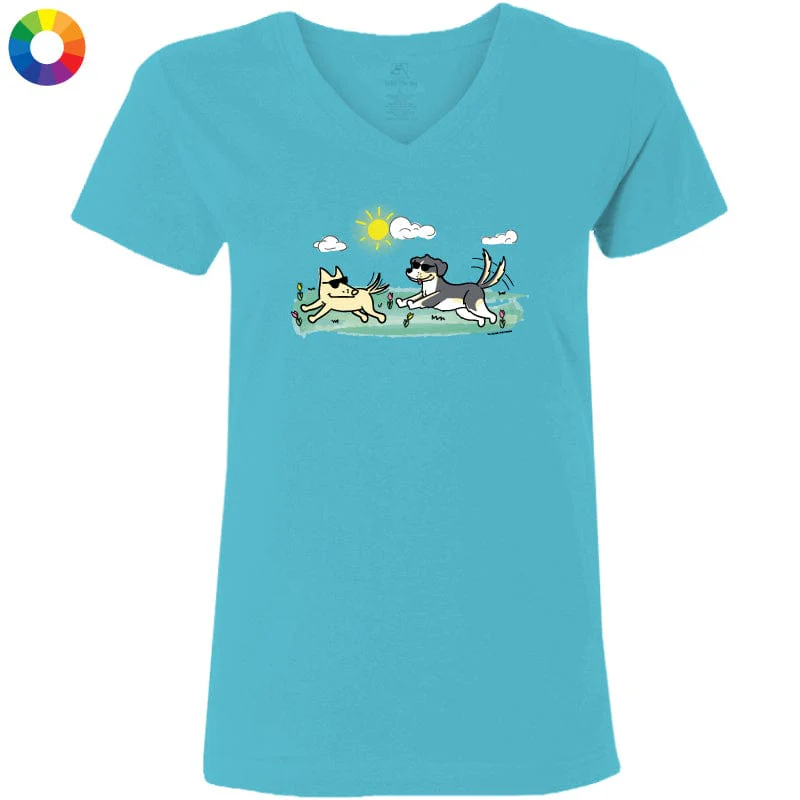 Frolicking Friends - Ladies T-Shirt V-Neck