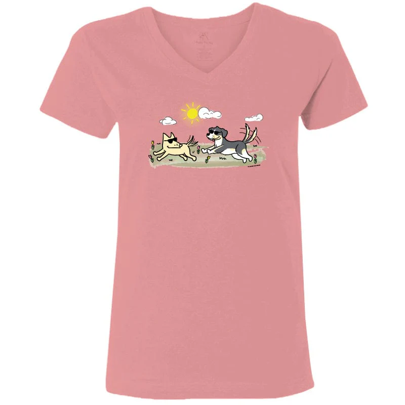 Frolicking Friends - Ladies T-Shirt V-Neck - Image 3