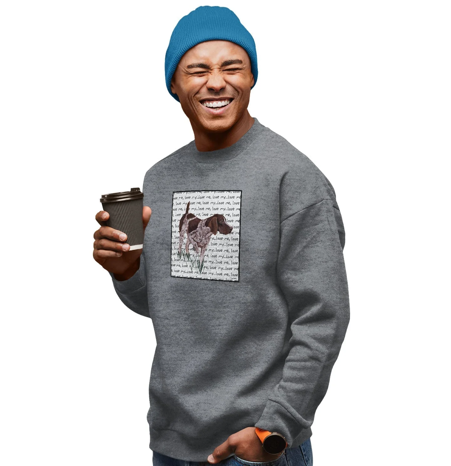 German Shorthaired Pointer Love Text - Adult Unisex Crewneck Sweatshirt