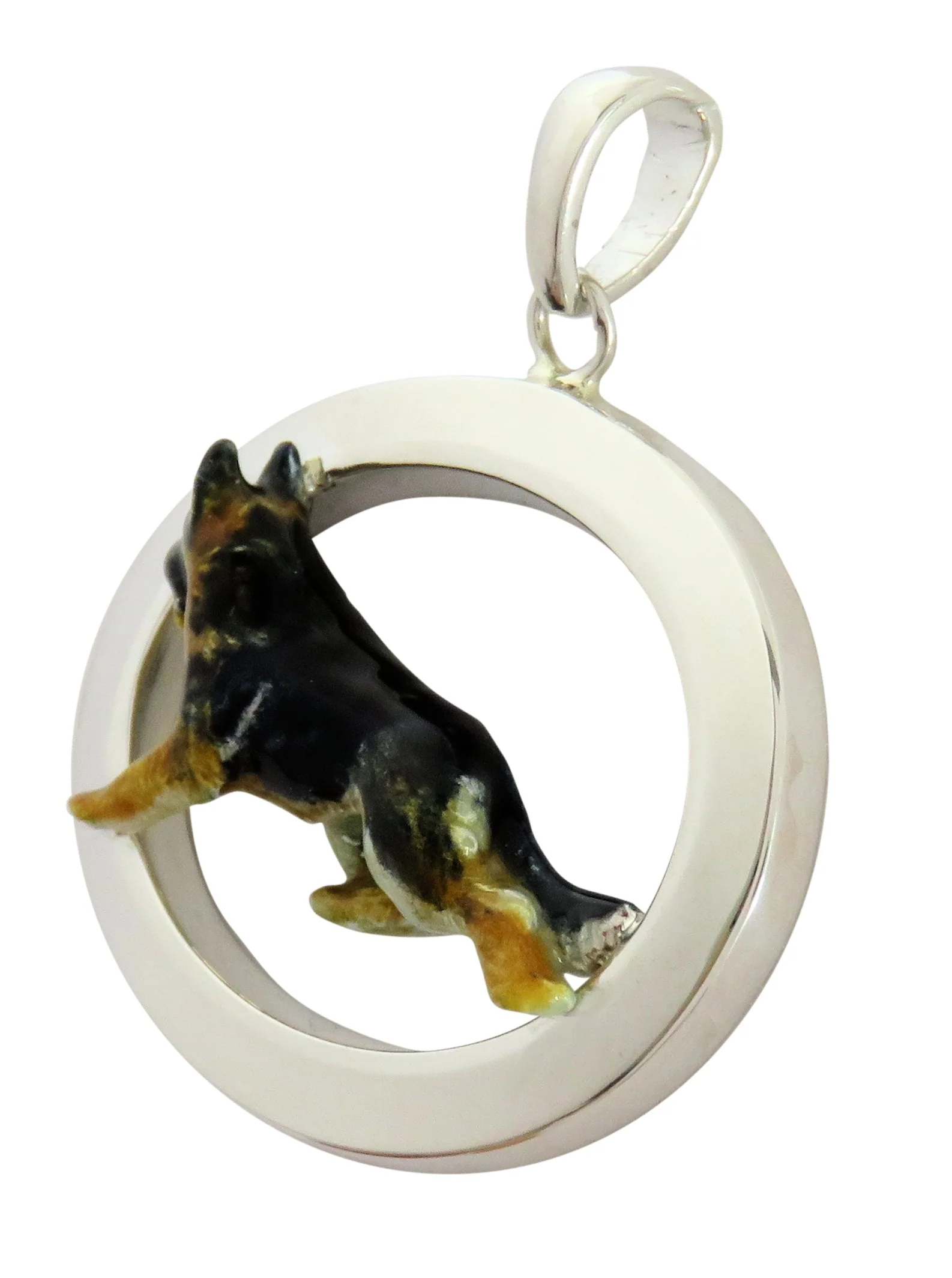 German Shepherd Dog in Sterling Silver Oval Pendant Custom Enamel - Image 3