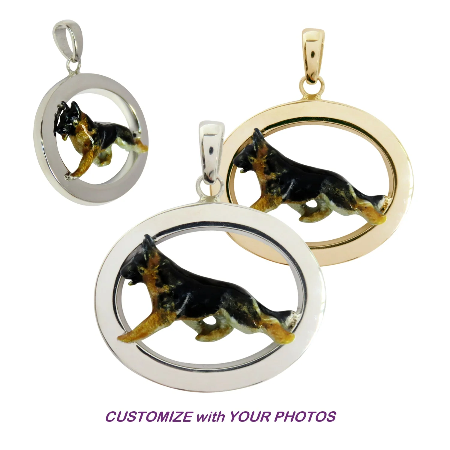 German Shepherd Dog in Sterling Silver Oval Pendant Custom Enamel - Image 4