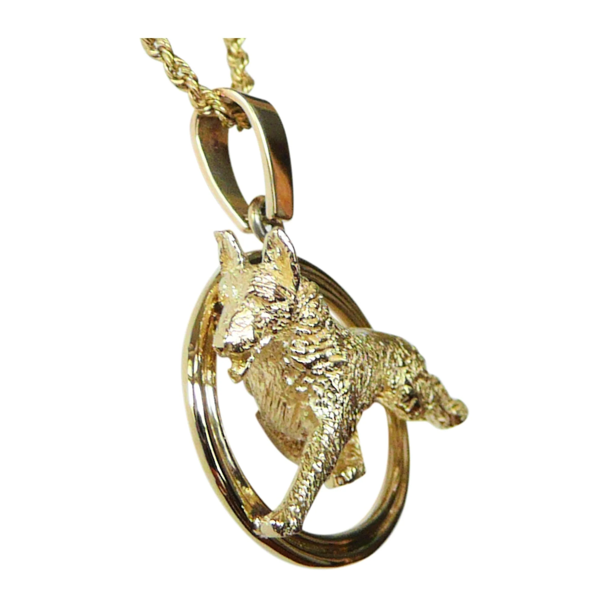 German Shepherd Dog in 14K Gold Double Oval Pendant - Image 2