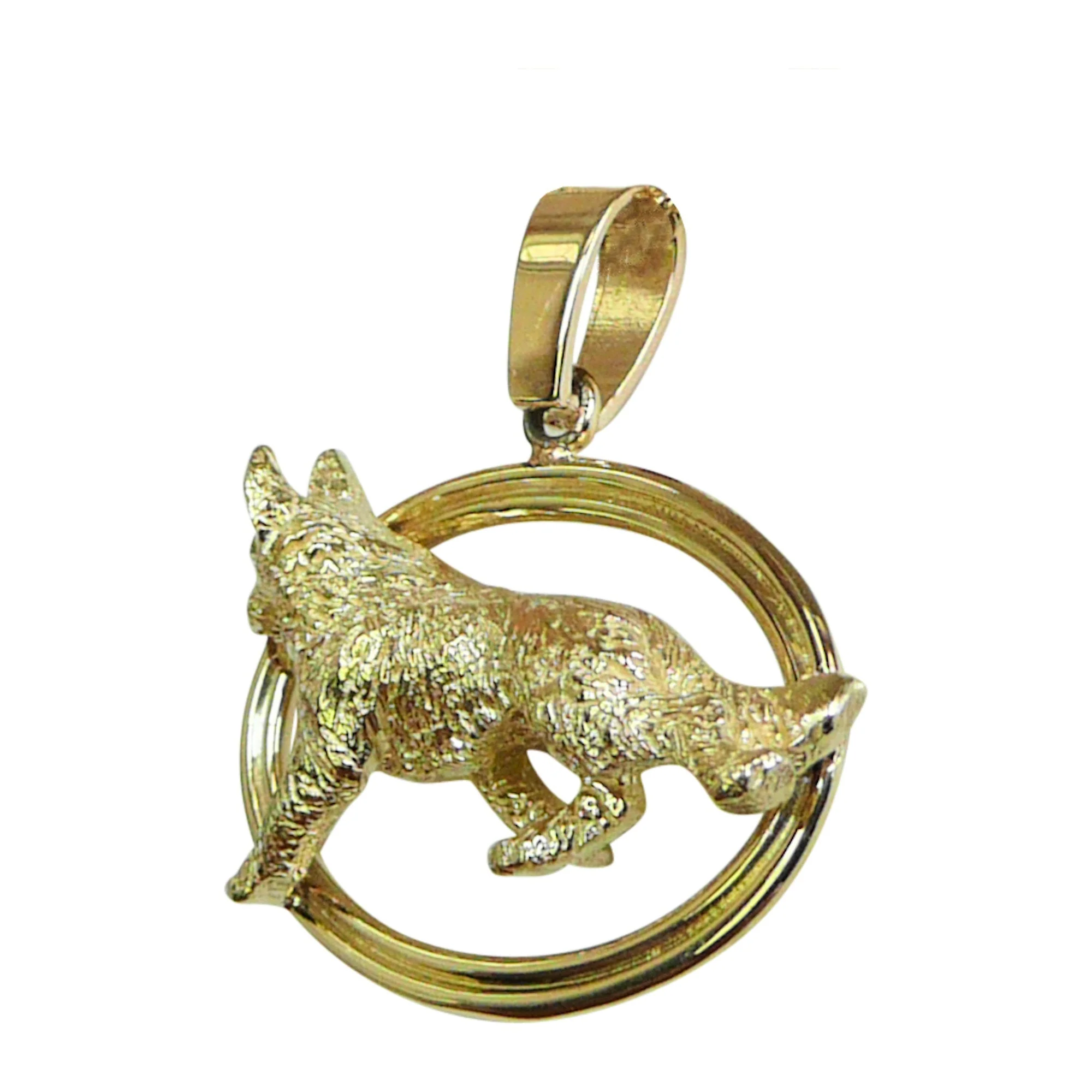 German Shepherd Dog in 14K Gold Double Oval Pendant - Image 3