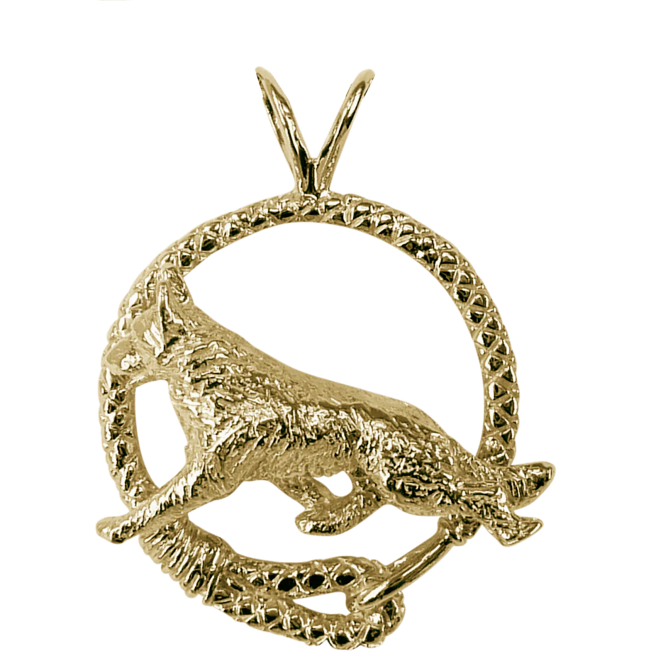 Solid 14K Gold German Shepherd Dog Leash Pendant