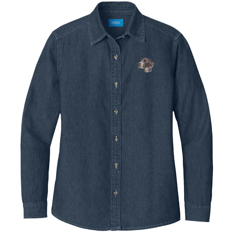 German Shorthaired Pointer Embroidered Women's Denim Shirt - Image 3