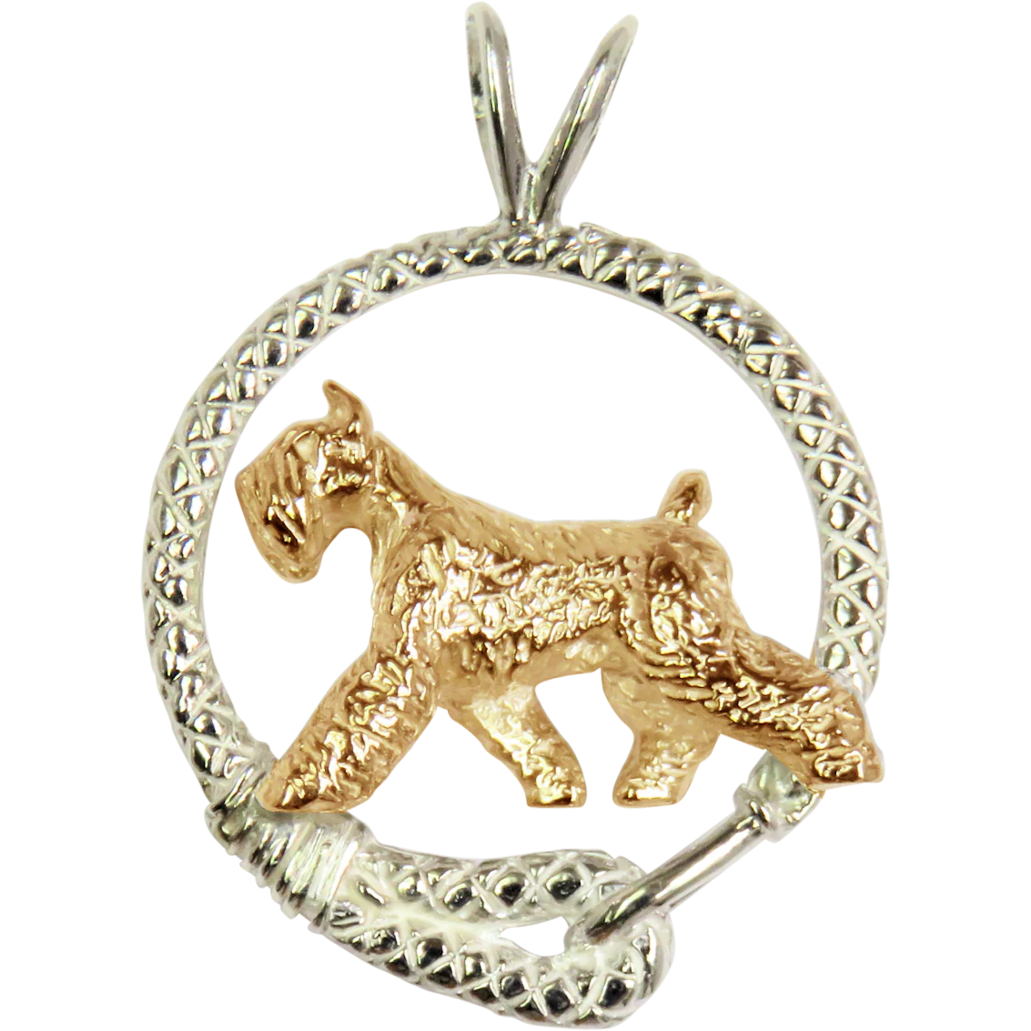 Giant Schnauzer -Solid 14K Gold and Sterling Silver Leash Pendant