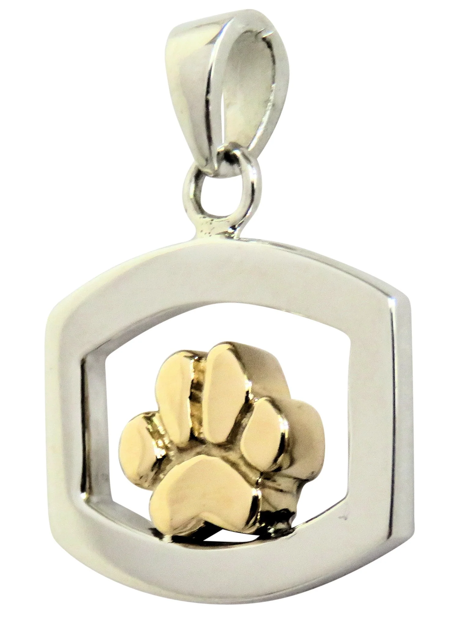 Solid 14K Gold Dog Paw in Sterling Silver Rectangle Pendant - Image 2