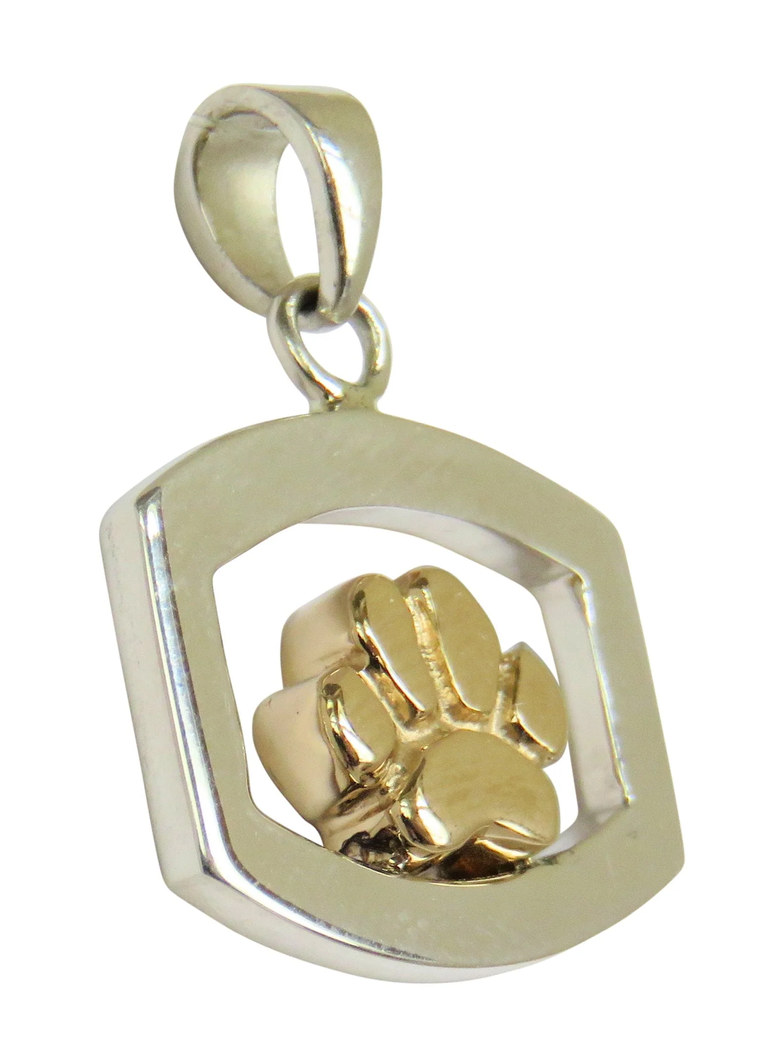Solid 14K Gold Dog Paw in Sterling Silver Rectangle Pendant - Image 3