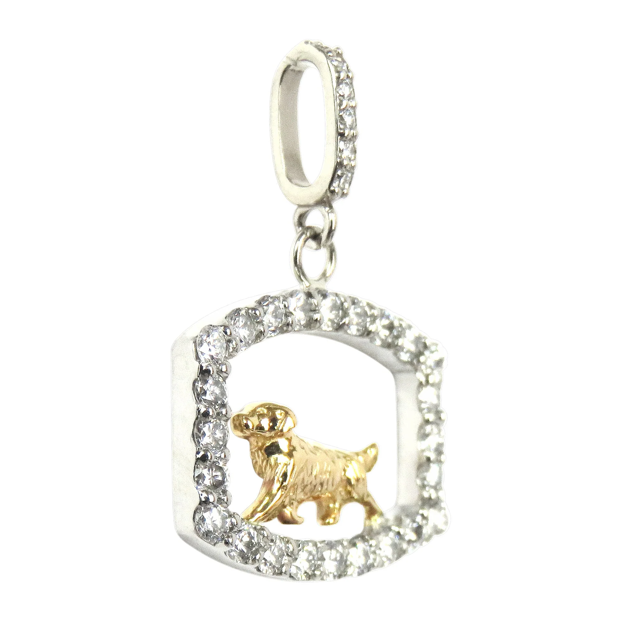 Golden Retriever 14K Gold in Exquisite Tiny Genuine Diamond Oval Pendant - Image 4