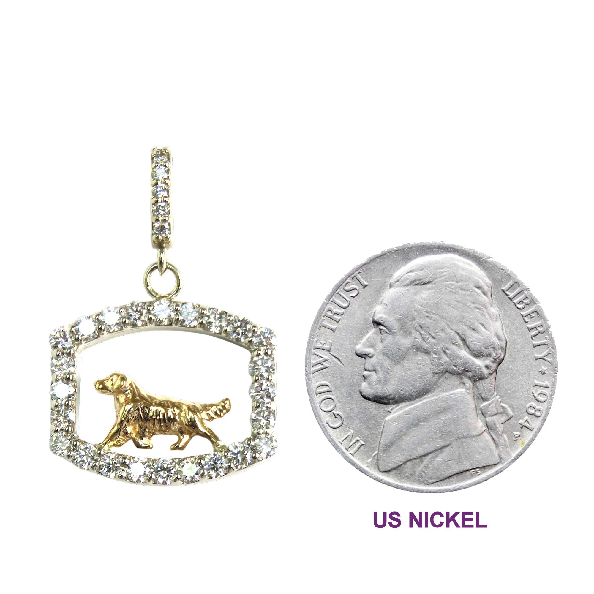 Golden Retriever 14K Gold in Exquisite Tiny Genuine Diamond Oval Pendant - Image 5
