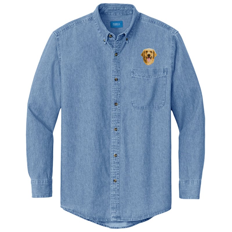 Golden Retriever Embroidered Men's Denim Shirt - Image 3