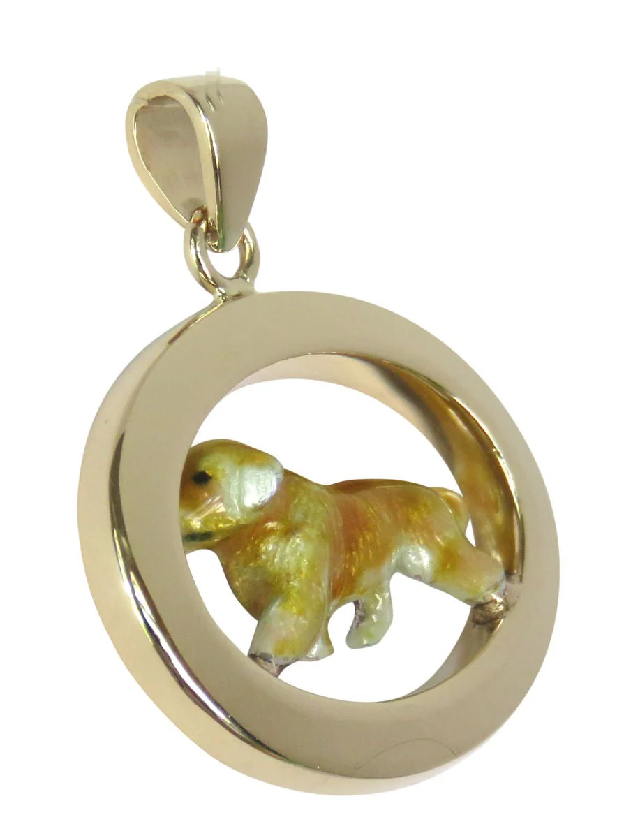 Golden Retriever Trotting in 14K Gold Oval Pendant Custom Enamel - Image 2