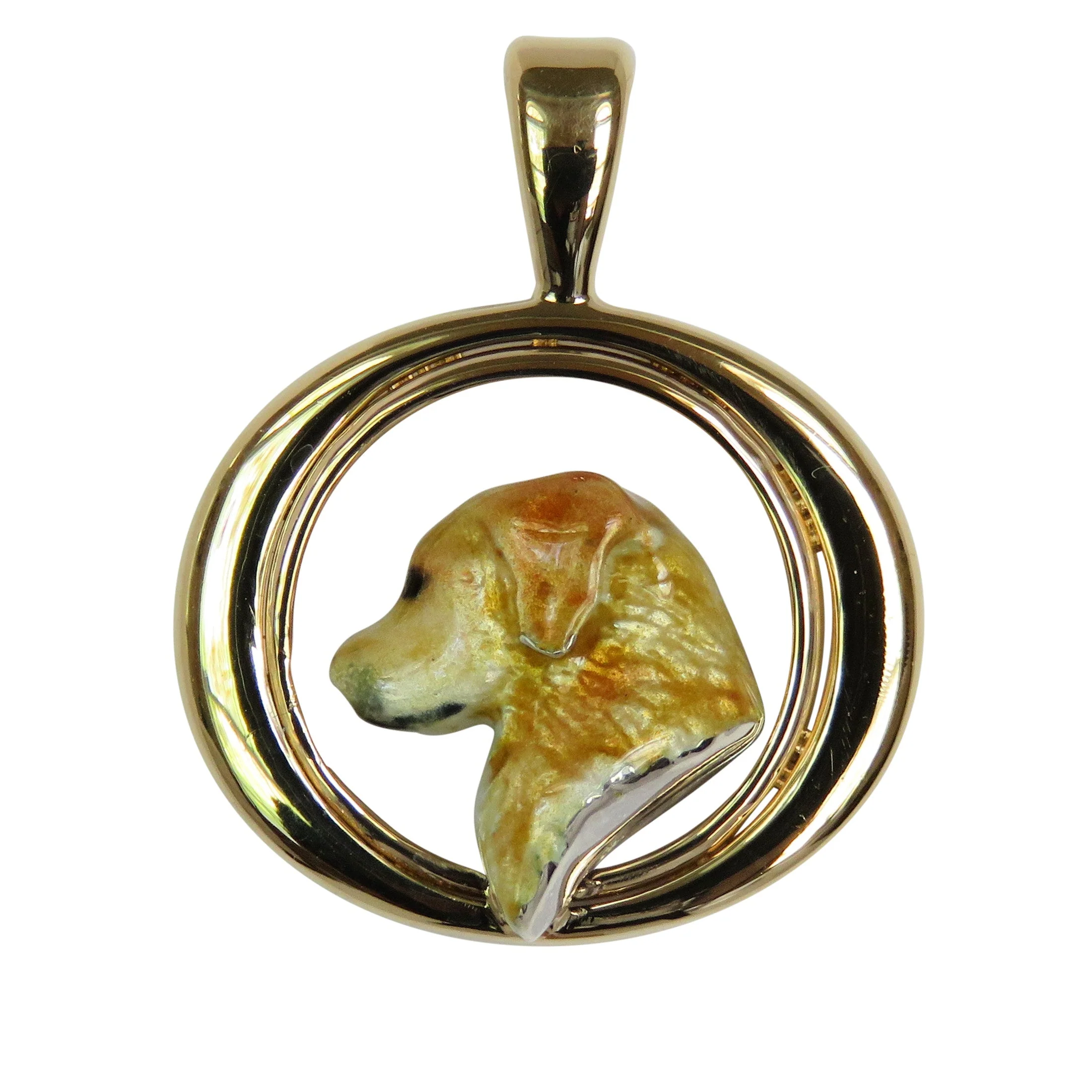 Golden Retriever in 14K Gold Tapered Oval Pendant Custom Enamel