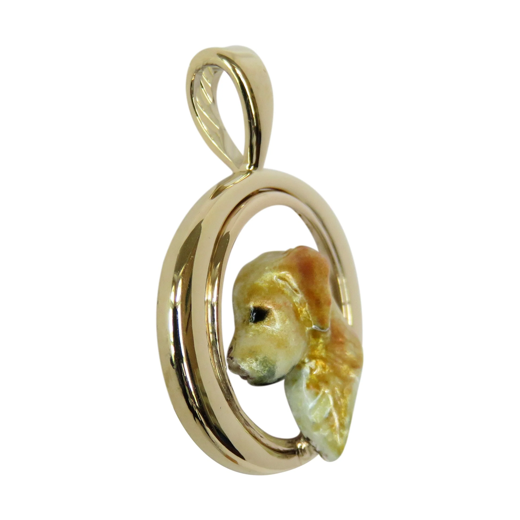 Golden Retriever in 14K Gold Tapered Oval Pendant Custom Enamel - Image 2