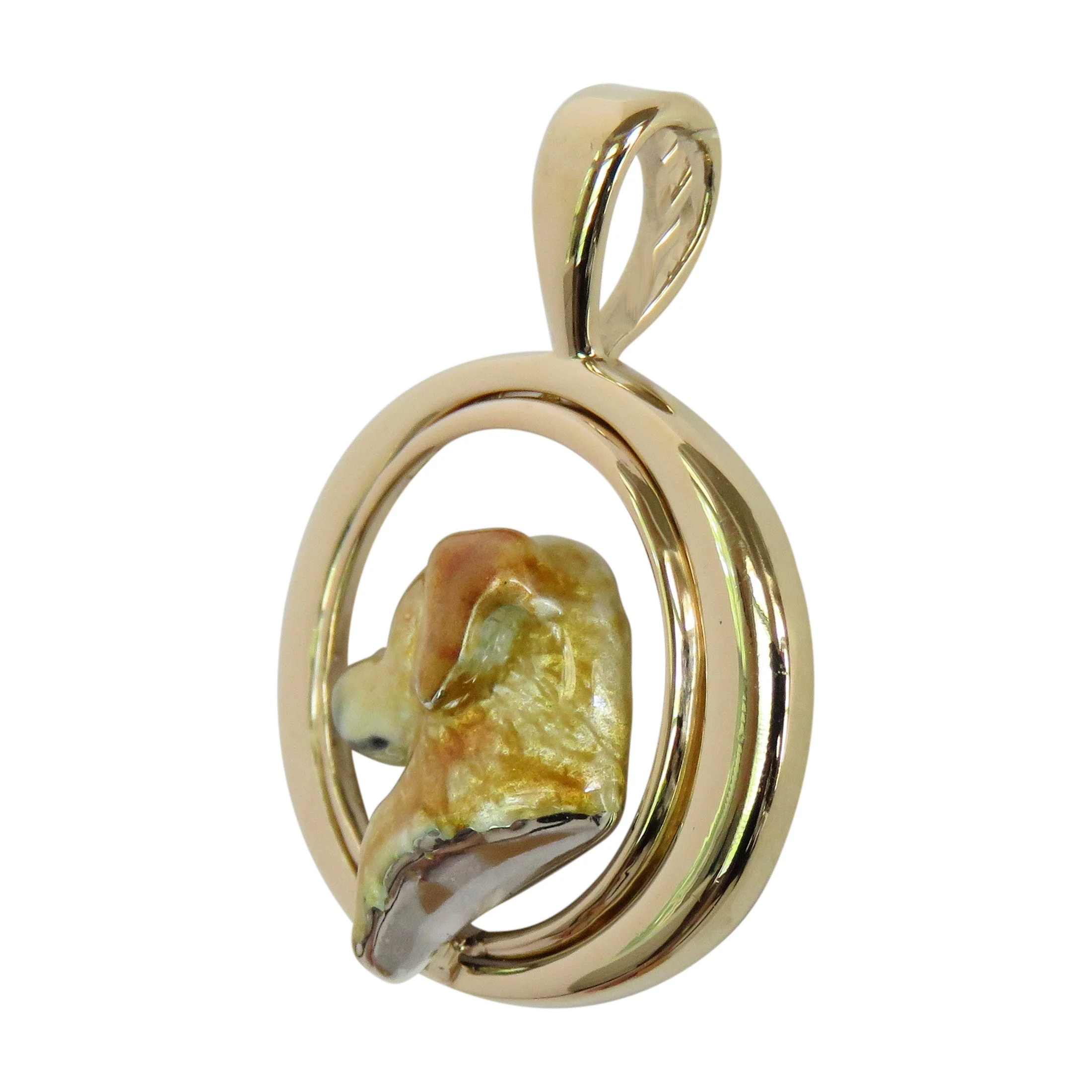 Golden Retriever in 14K Gold Tapered Oval Pendant Custom Enamel - Image 3