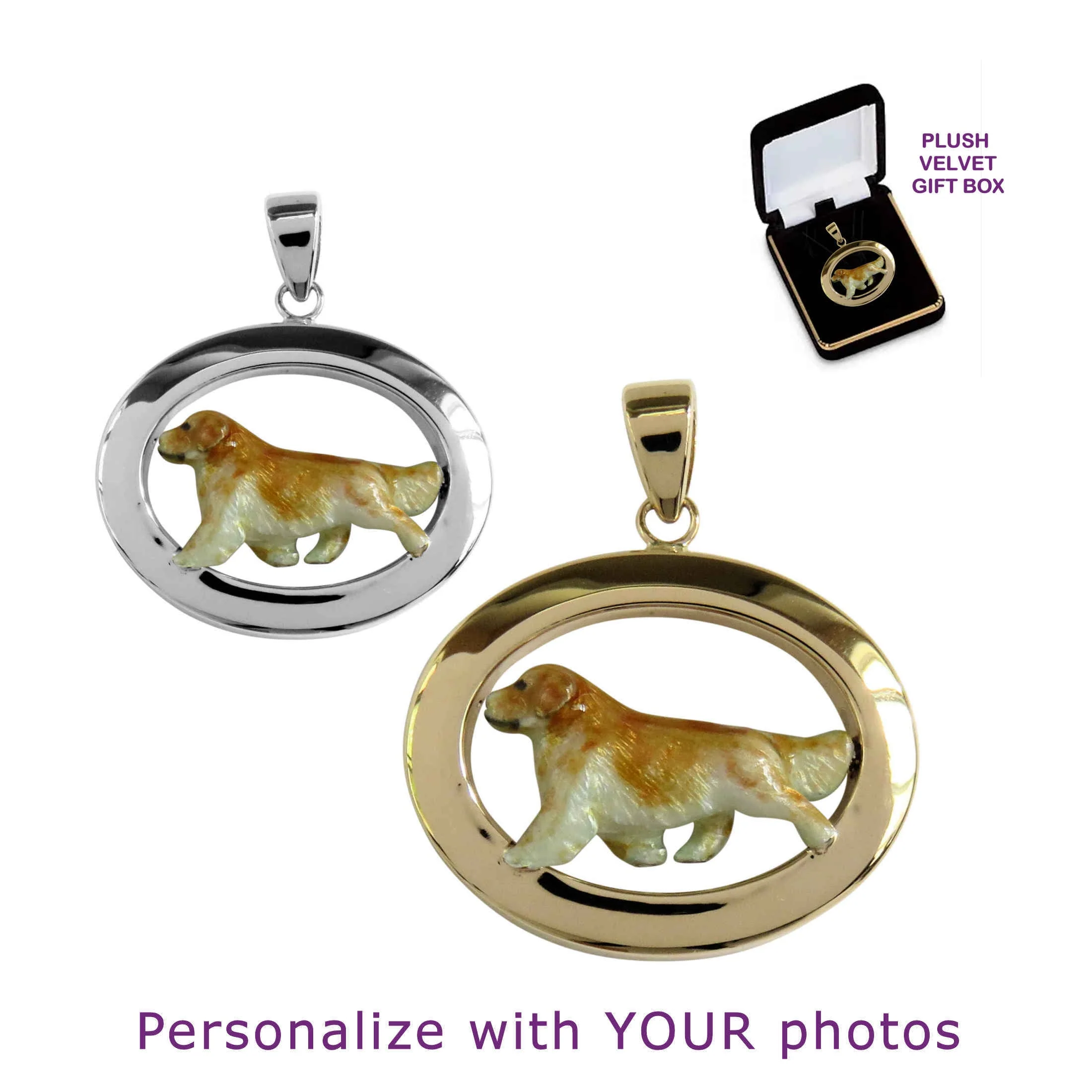 Golden Retriever Trotting in Sterling Silver Oval Pendant Custom Enamel - Image 2