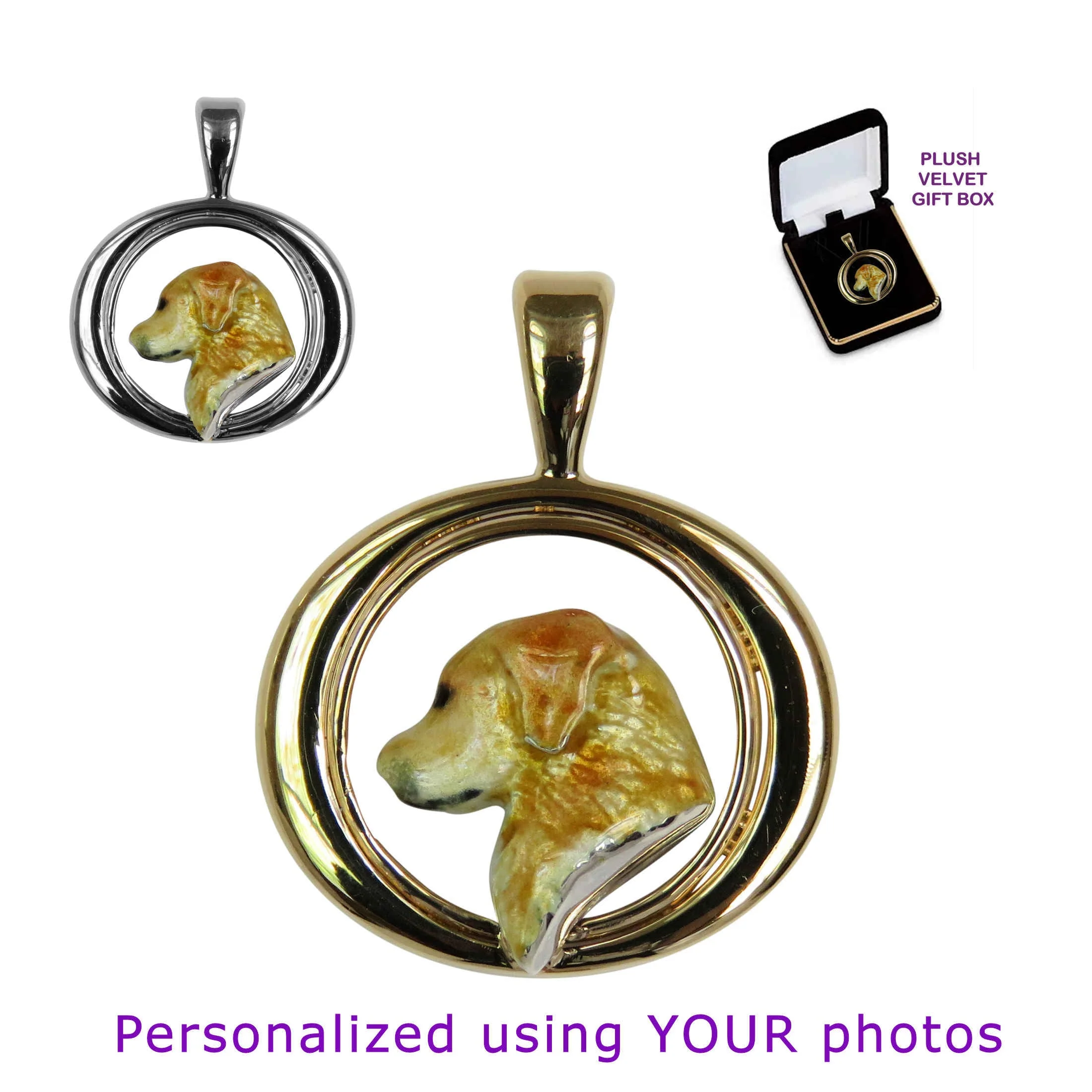 Golden Retriever in Sterling Silver Tapered Oval Pendant Custom Enamel - Image 2