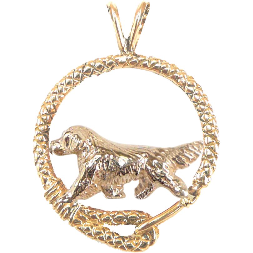 Solid 14K Gold Golden Retriever Leash Pendant