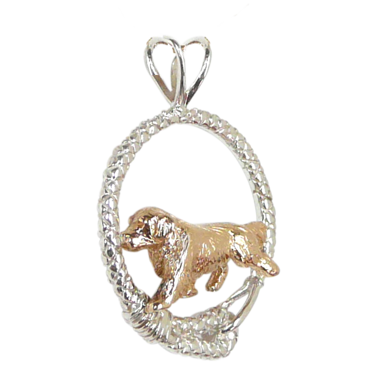 Solid 14K Gold Golden Retriever in Sterling Silver Leash Pendant - Image 2