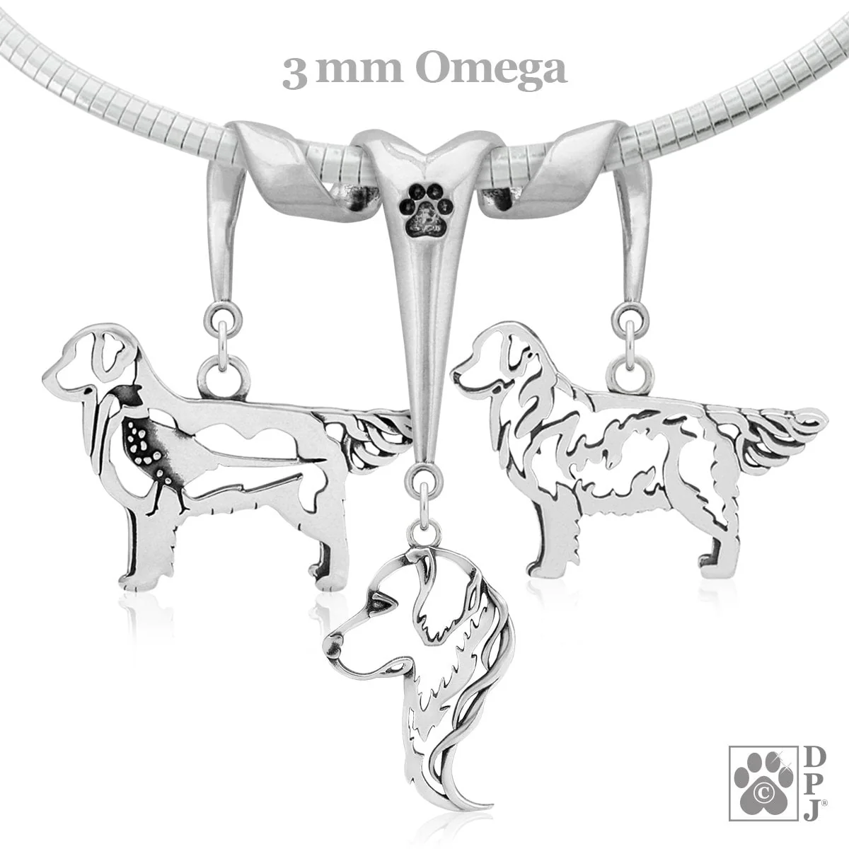 Golden Retriever, Triple Charm Holder, Necklace