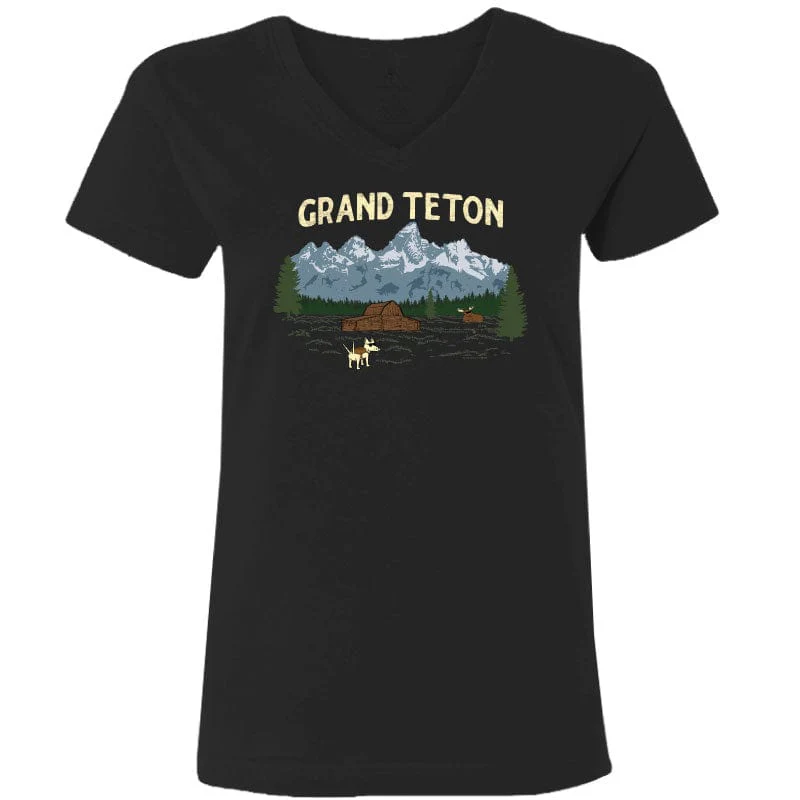 Grand Teton  - Ladies T-Shirt V-Neck - Image 3