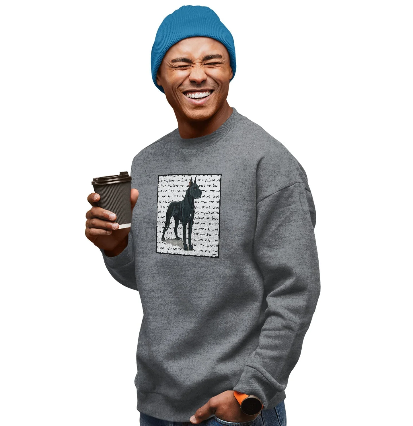 Great Dane (Cropped Ears) Love Text - Adult Unisex Crewneck Sweatshirt - Image 3