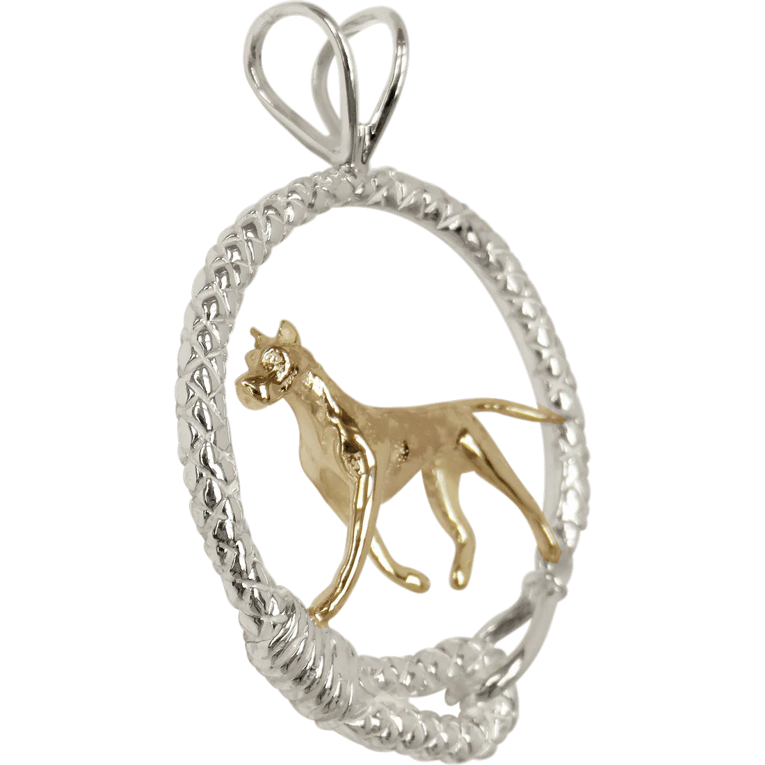 Solid 14K Gold Great Dane in Sterling Silver Leash Pendant - Image 2